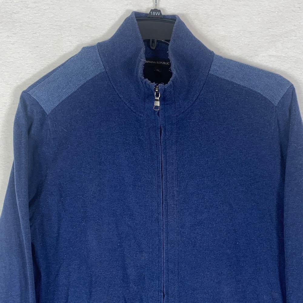 Banana Republic Men Navy Blue Full Zip Sweater Cardigan Medium Cotton Silk - Picture 3 of 9